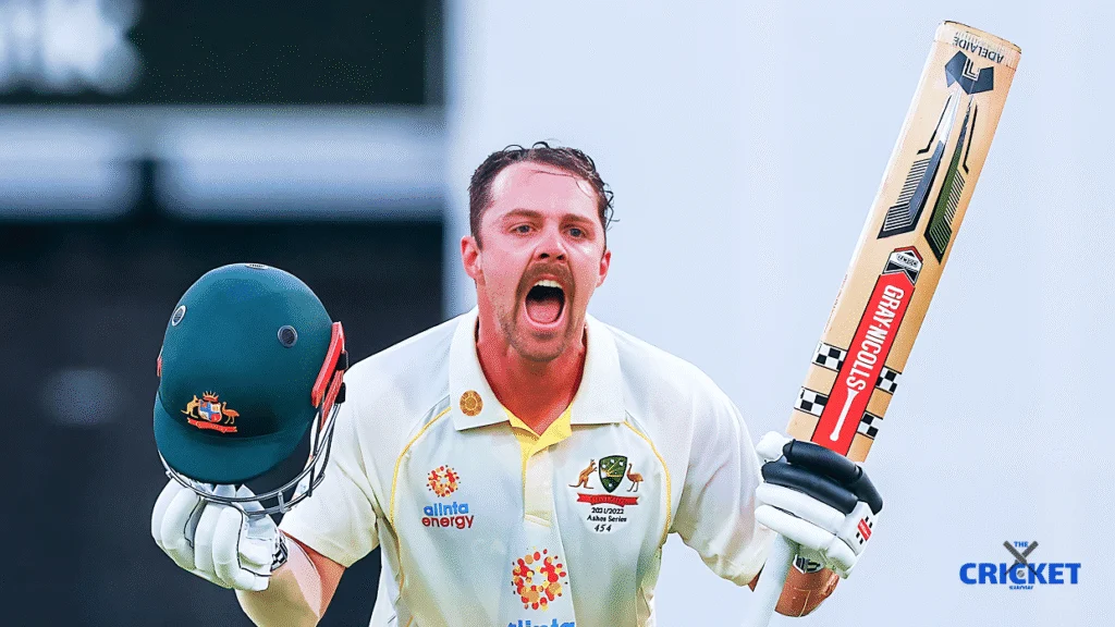 Australian cricketer celebrating after a successful shot during a match.