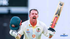 Australian cricketer celebrating after a successful shot during a match.