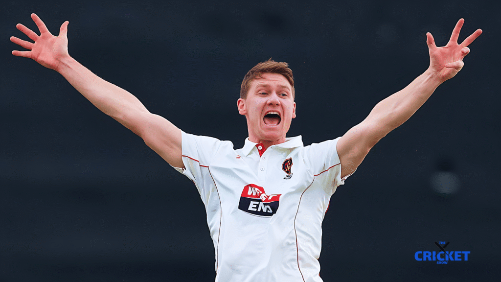 Brendan Doggett celebrating on cricket field before Ashes Test in Perth.