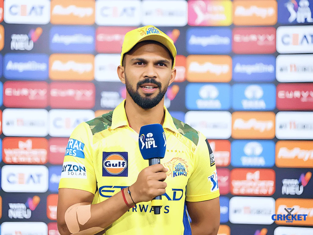 Breaking News: Gaikwad to Continue Leading CSK into IPL 2026 — Strategy, Challenges & Outlook Cricket player in yellow CSK jersey holding a microphone during a post-match interview.