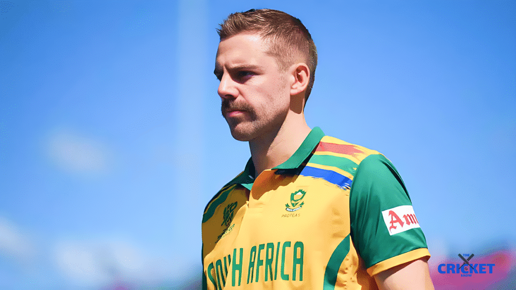Cricket player wearing South Africa team jersey during a match.