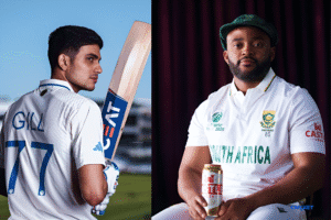 Cricket players from India and South Africa during the 2025 Test match.