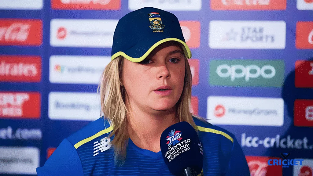 Dane van Niekerk’s Remarkable Return: Back to International Cricket After 4-Year Gap Dane van Niekerk speaking at a cricket press conference after her comeback.