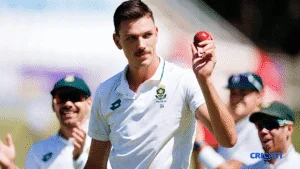 Jansen celebrating after a fiery 6-wicket spell against India in cricket.
