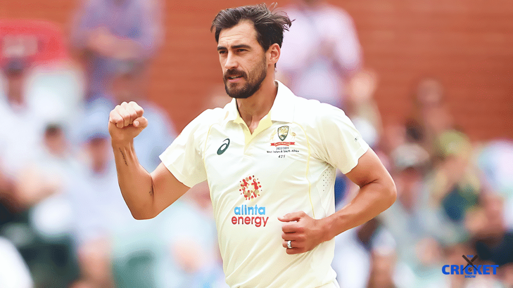 Mitchell Starc celebrates a wicket during the Ashes 2025-26 opener.