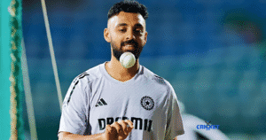 Varun Chakaravarthy leading Tamil Nadu cricket team during practice session.