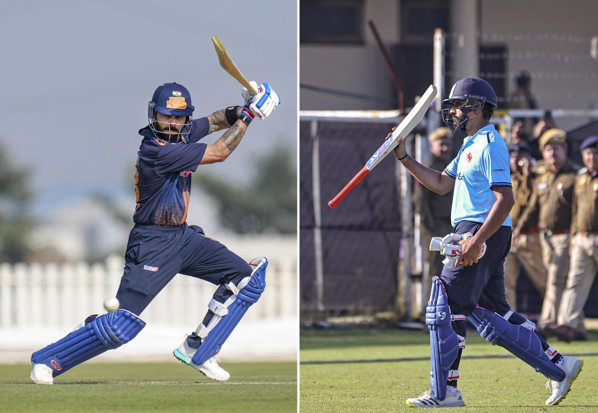 Rohit Sharma and Virat Kohli showcase their batting skills during the Vijay Hazare Trophy match.