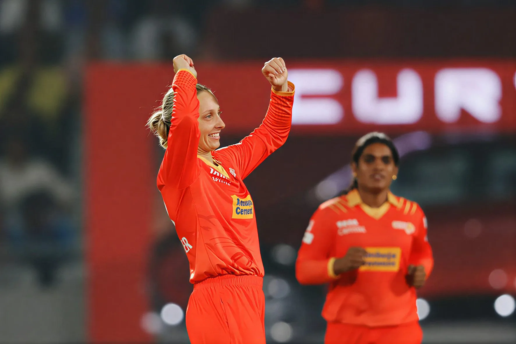Ashleigh Gardner celebrating Gujarat Giants' success at WPL 2026.