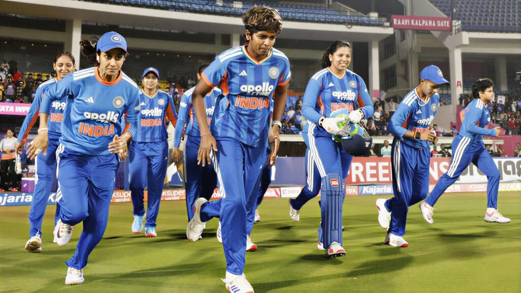India’s 5-0 Series Win vs SL: Positives Shine as World Cup Concerns Persist Indian women cricketers walking on the field after a match victory.